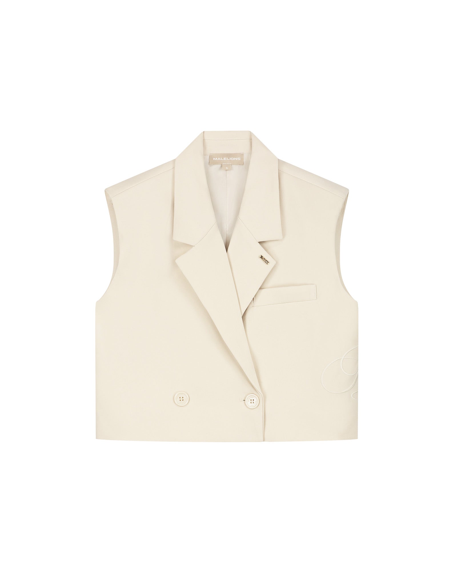 Malelions Women Cropped Emblem Gilet | Beige