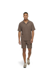 Malelions Men Ribbed Camp Collar Shirt | Brown