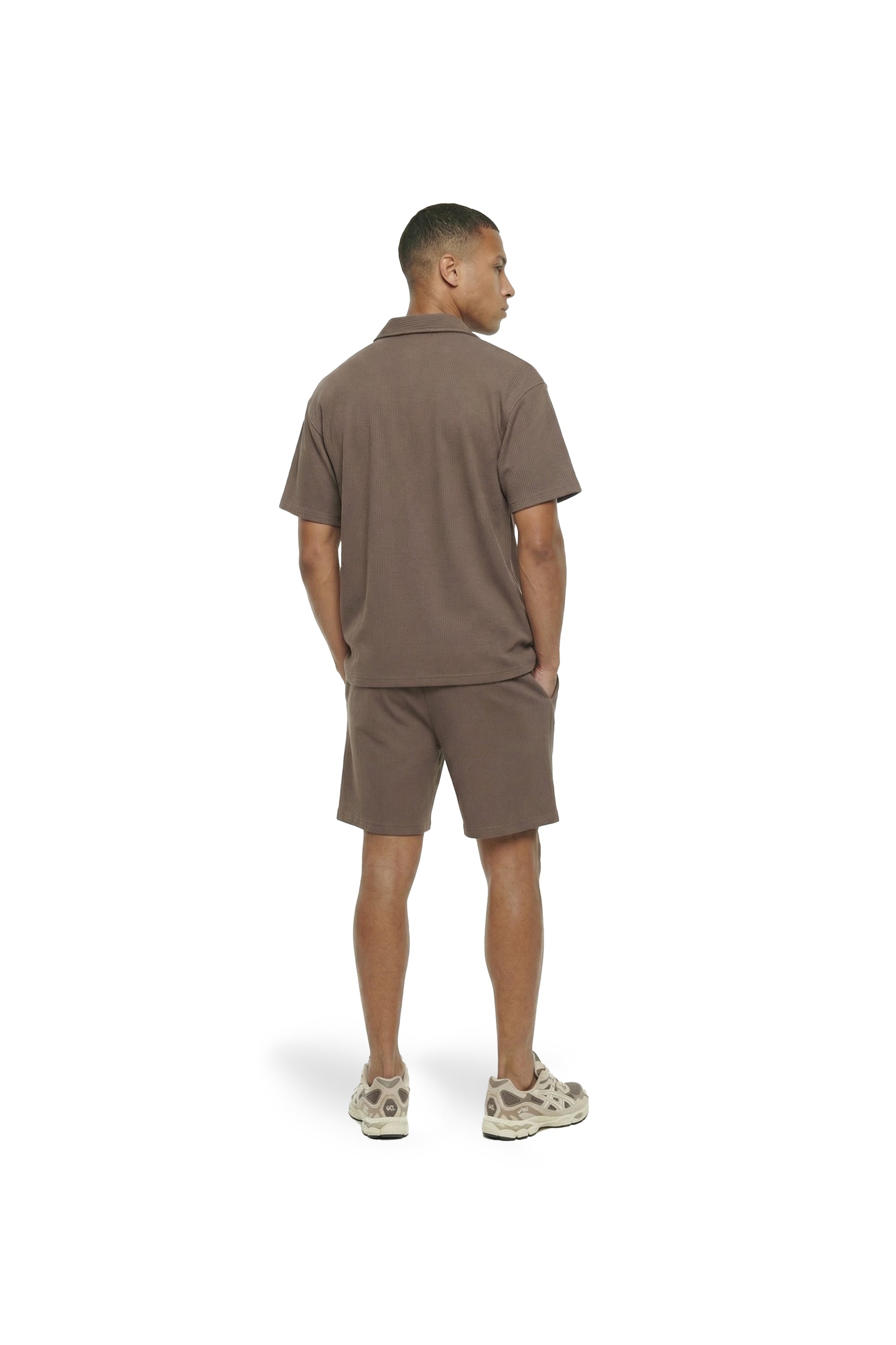 Malelions Men Ribbed Camp Collar Shirt | Brown