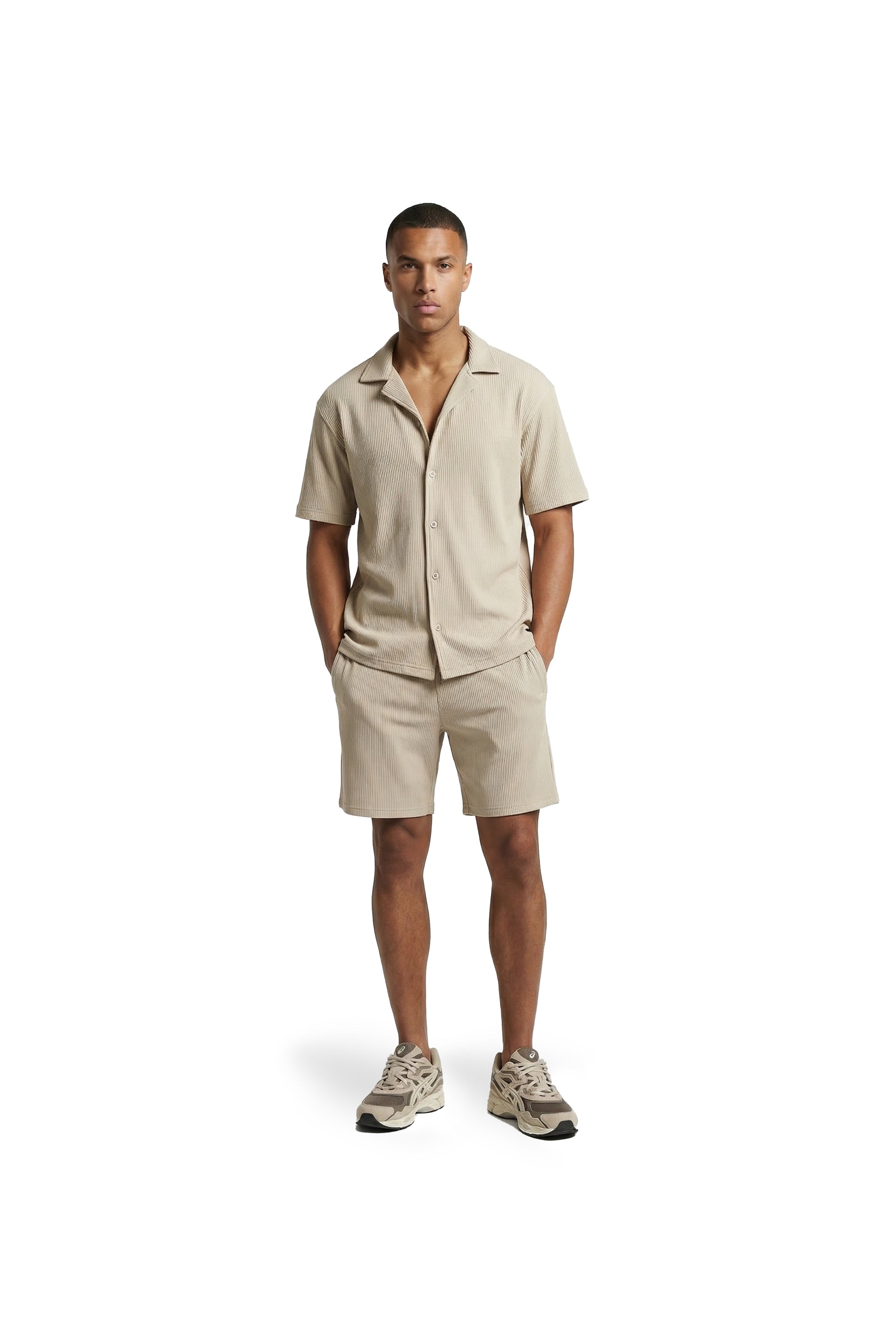 Malelions Men Ribbed Shorts | Light Taupe