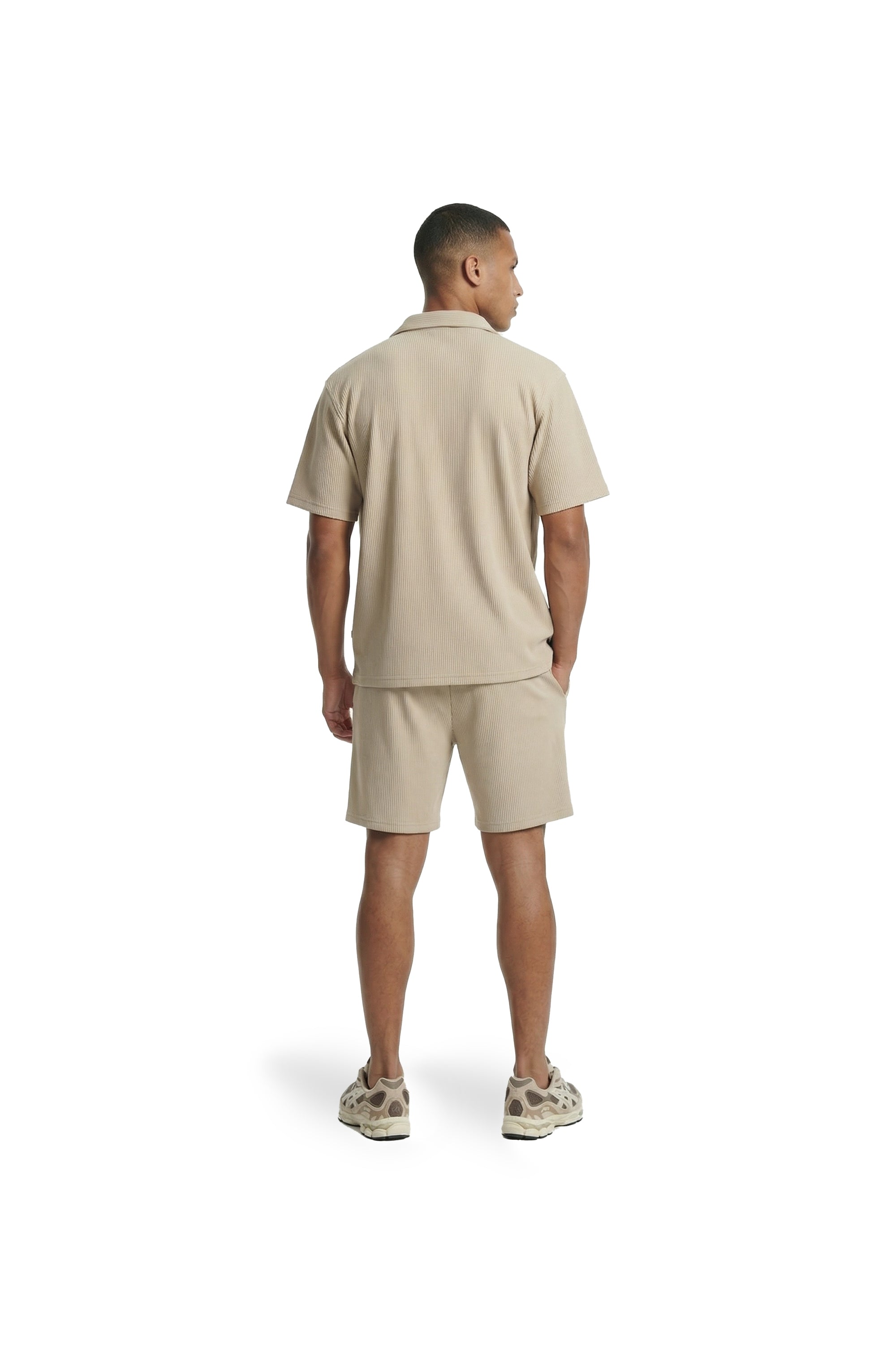 Malelions Men Ribbed Camp Collar Shirt | Light Taupe