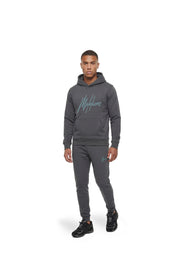 Malelions Men Striped Signature Hoodie | Dark Grey/Ice Blue