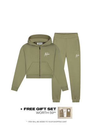 Malelions Damen Cropped Signature Trainingsanzug | Armeegrün