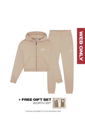 Malelions Women Cropped Signature Tracksuit | Taupe