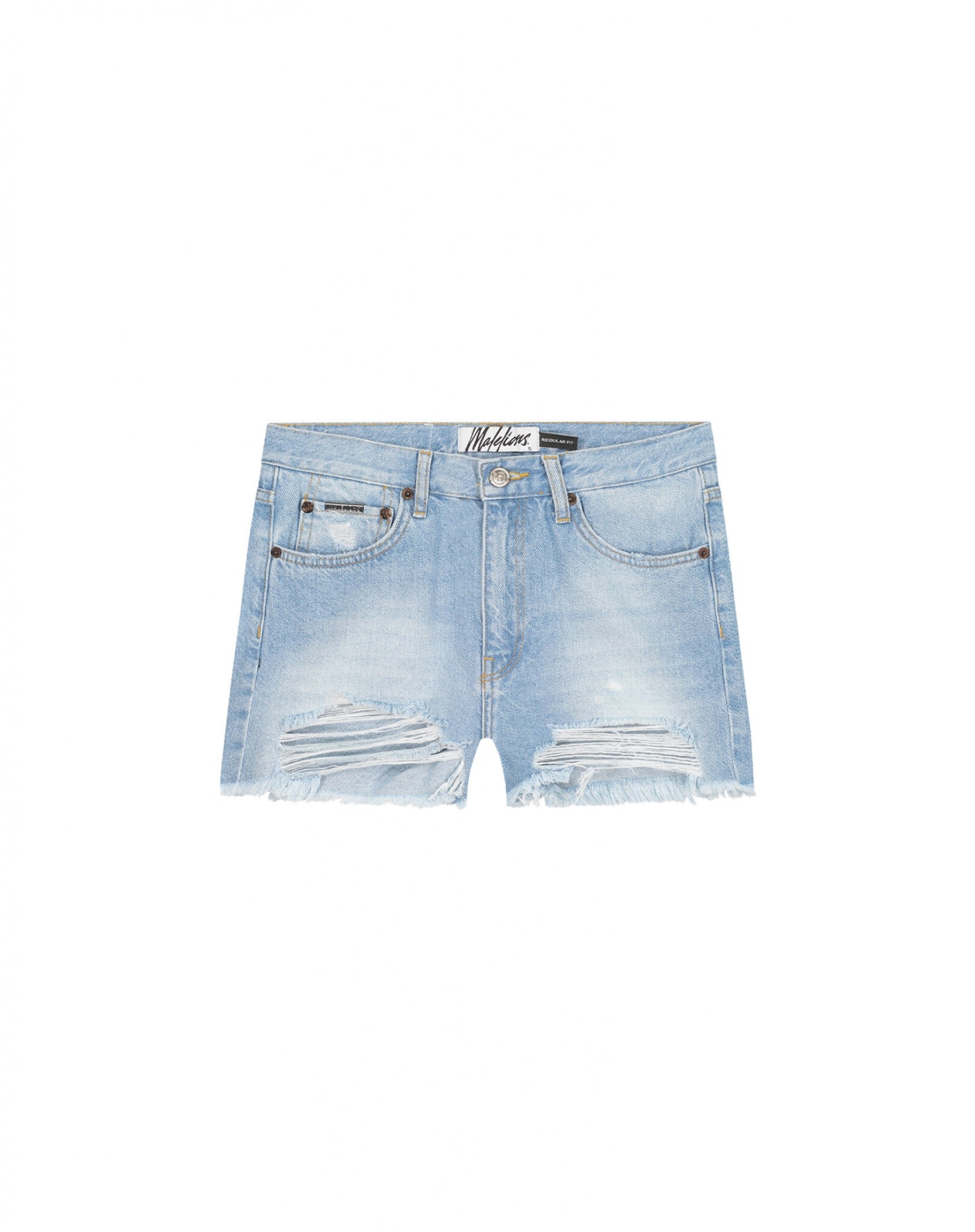  Malelions Women Damaged Denim Shorts | Light Blue