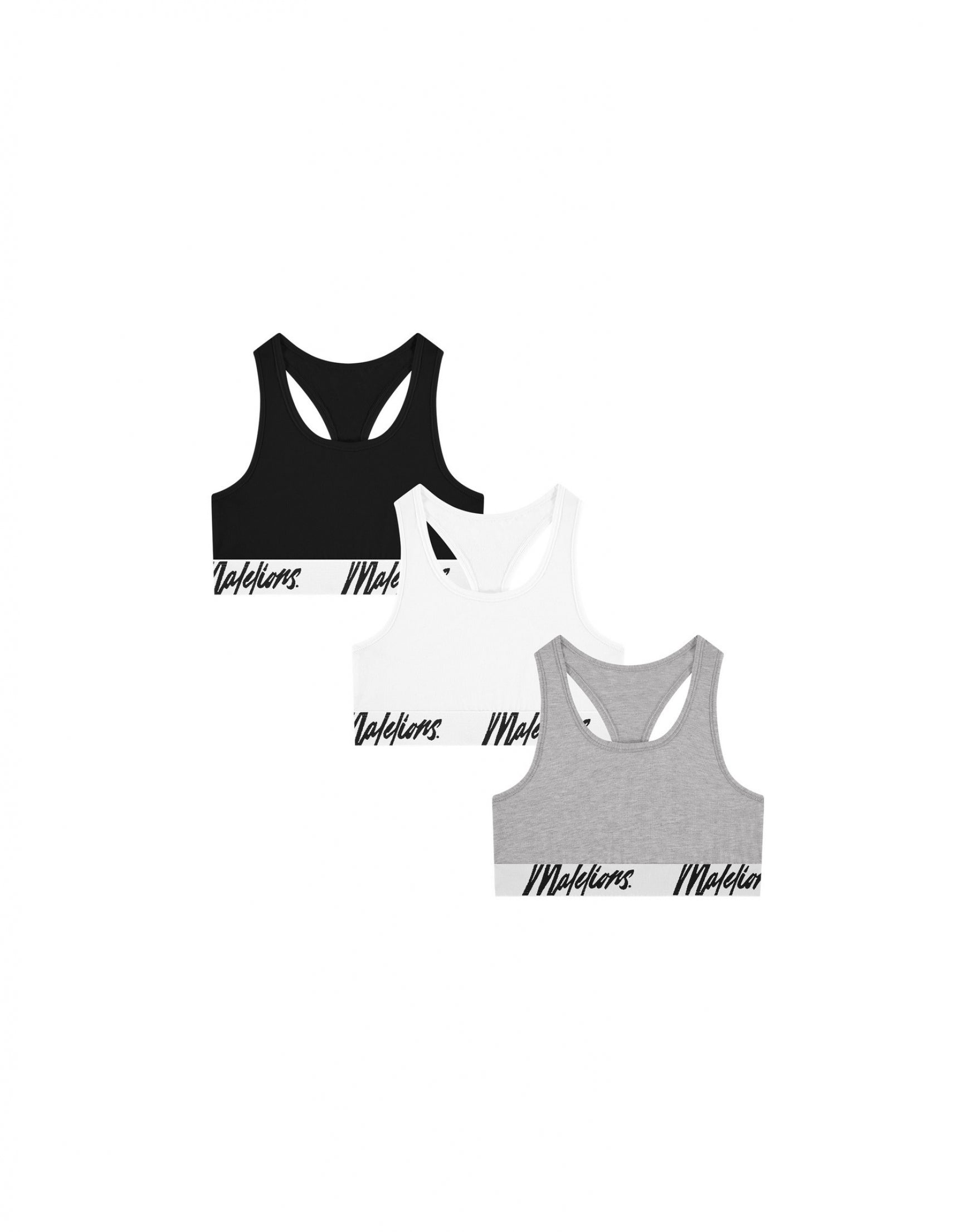 Malelions Women Bralette 3-Pack | White/Grey/Black