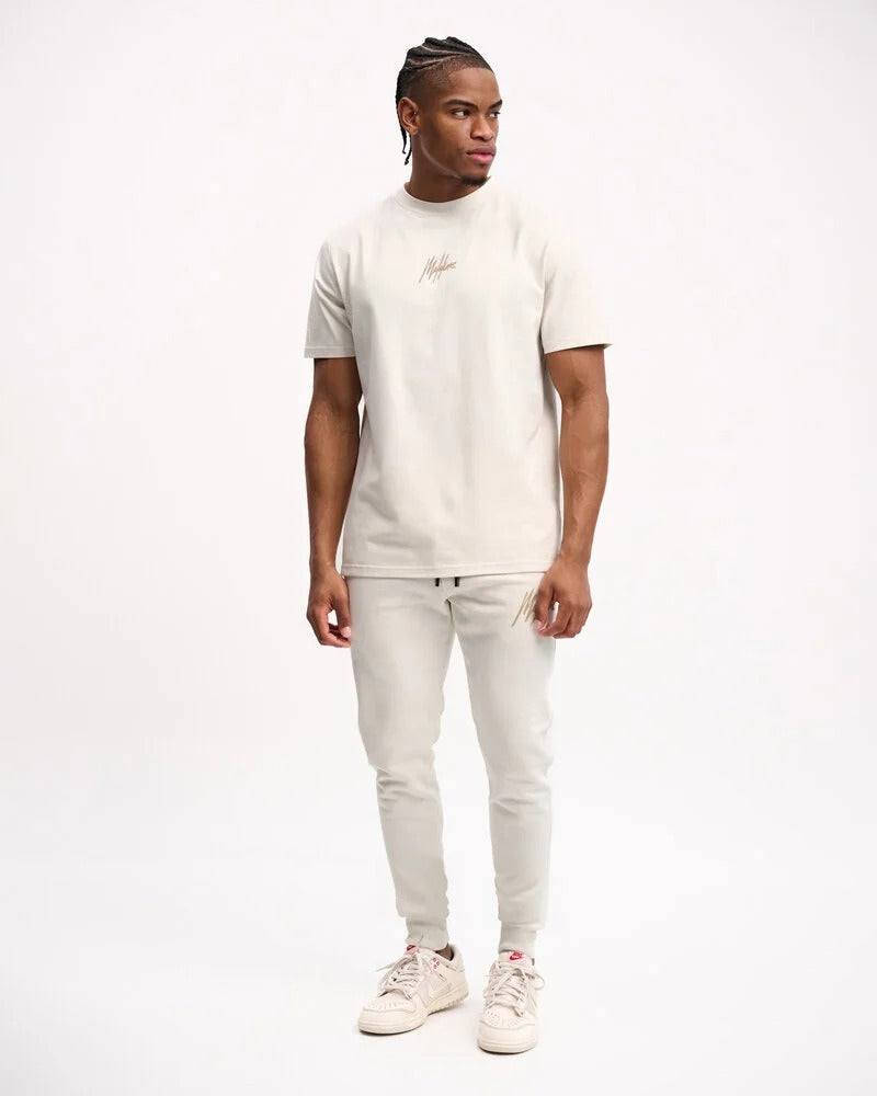 Malelions Men Striped Signature Sweatpants | Off-White/Taupe