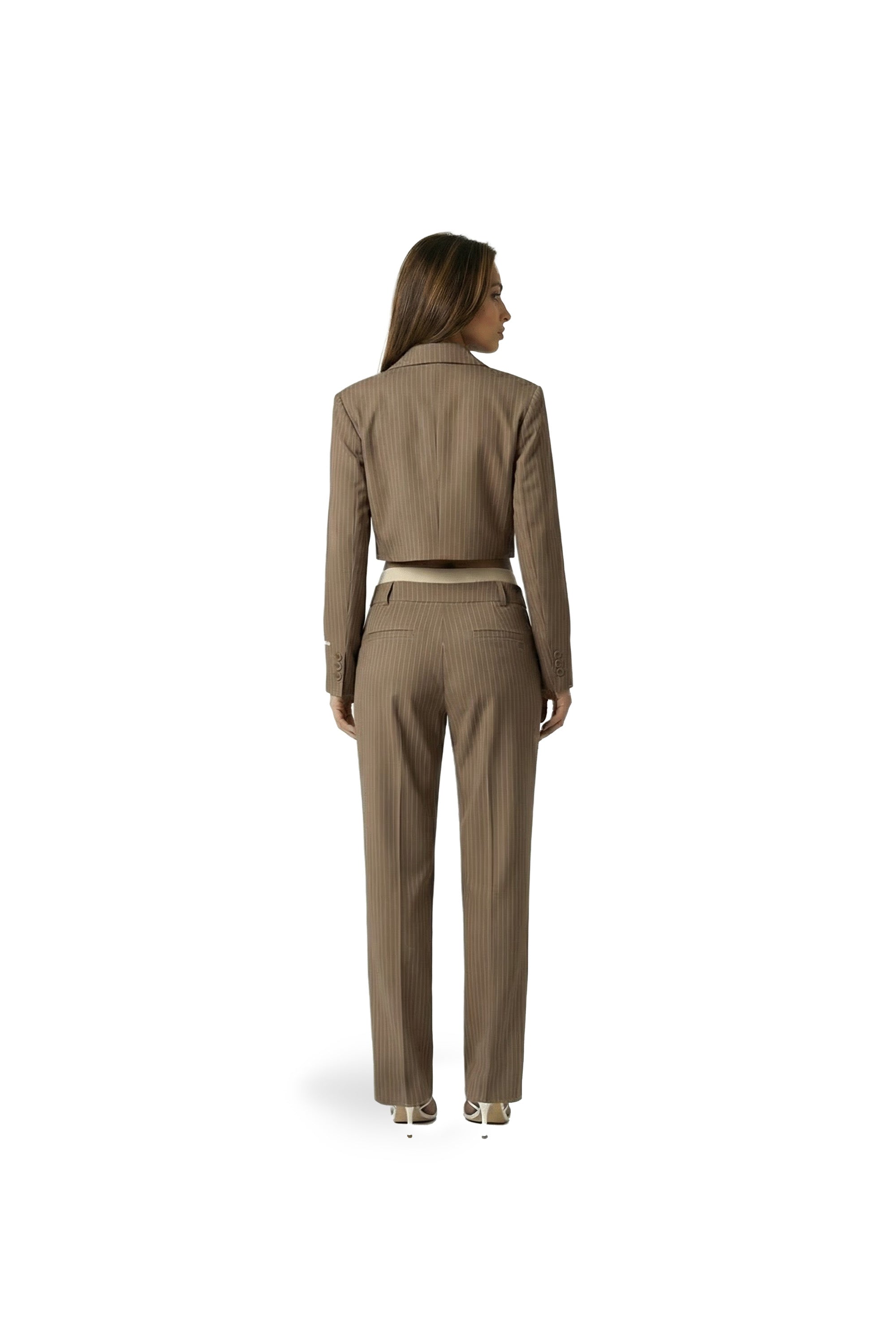 Malelions Women Cropped Pinstripe Blazer | Sand