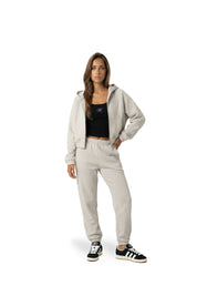 Malelions Women Cropped Emblem Zip Hoodie | Light Grey