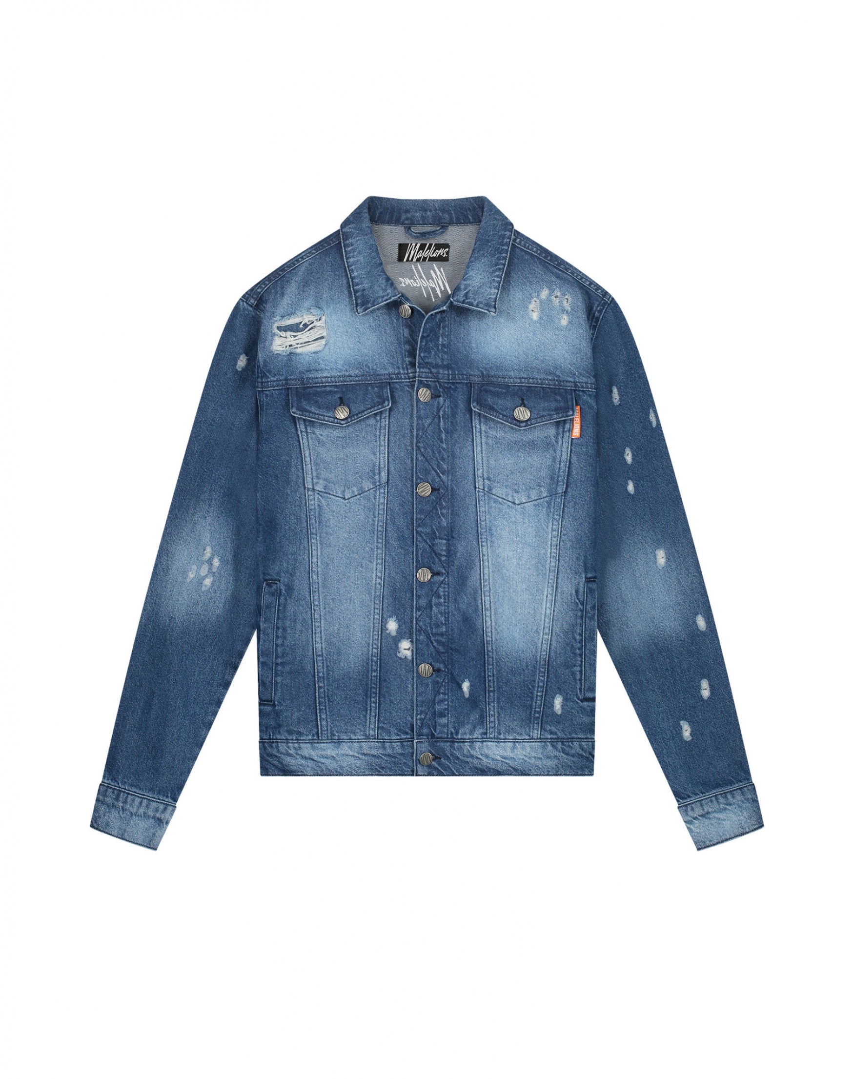 Malelions Men Stained Denim Jacket | Dark Blue