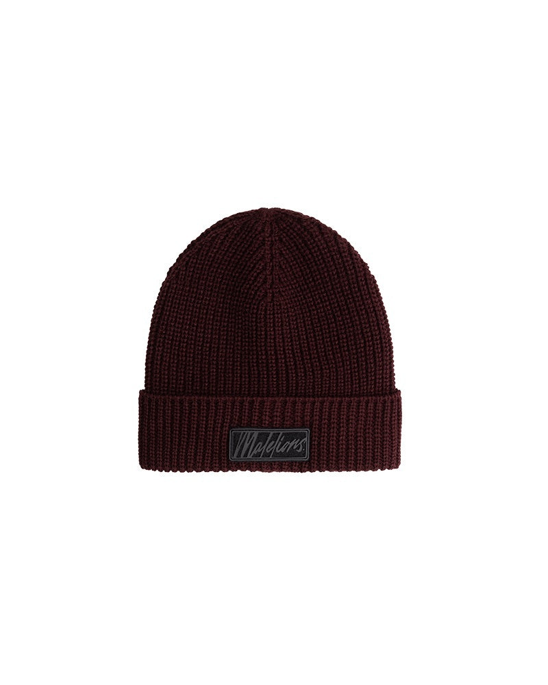 Malelions Men Ribbed Logo Beanie | Burgundy