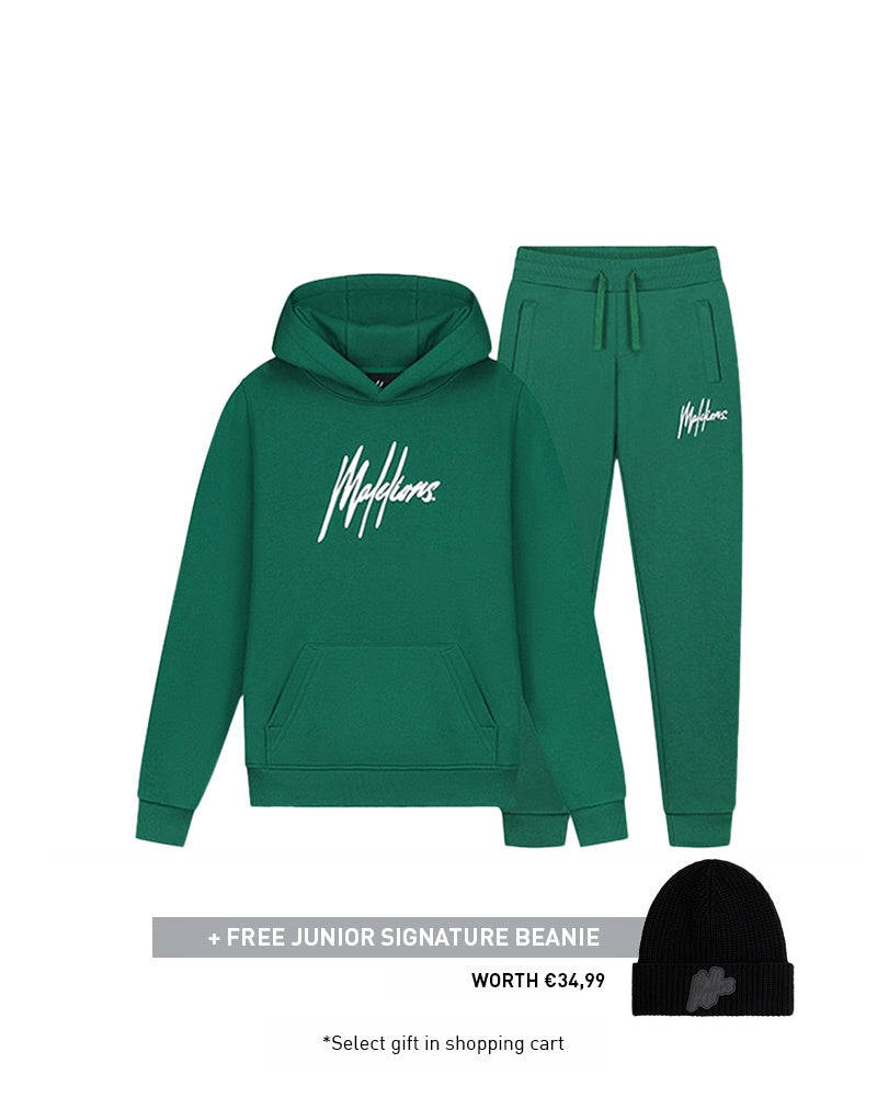 Malelions Junior Signature Tracksuit | Dark Green/White