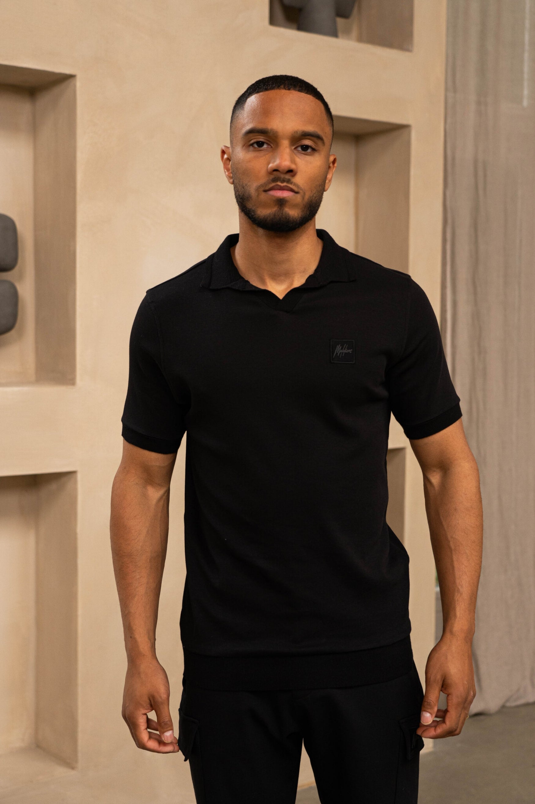 Malelions Men Knitted Signature Patch Polo | Black