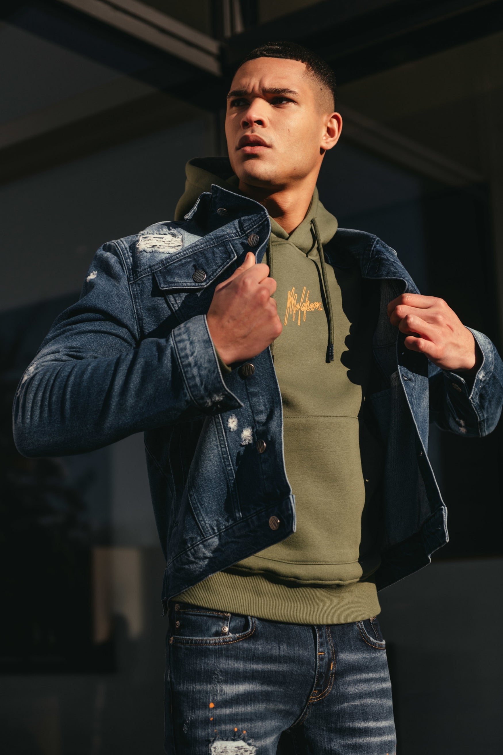 Malelions Men Stained Denim Jacket | Dark Blue