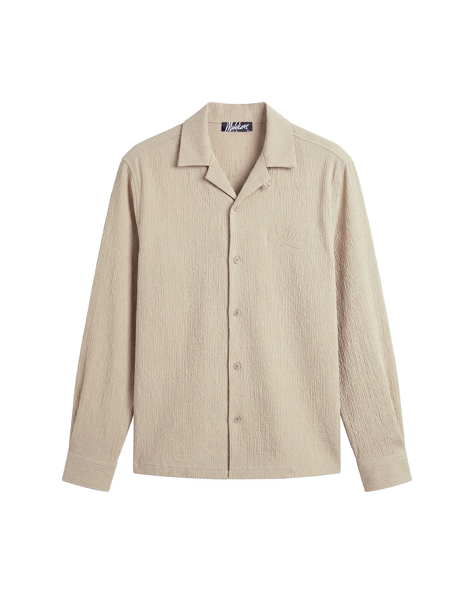 Malelions Men Emblem Seersucker Longsleeve Shirt | Light Taupe