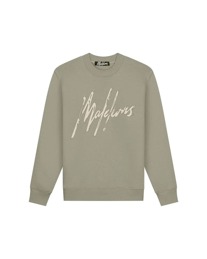  Malelions Men Destroyed Signature Sweater | Light Sage