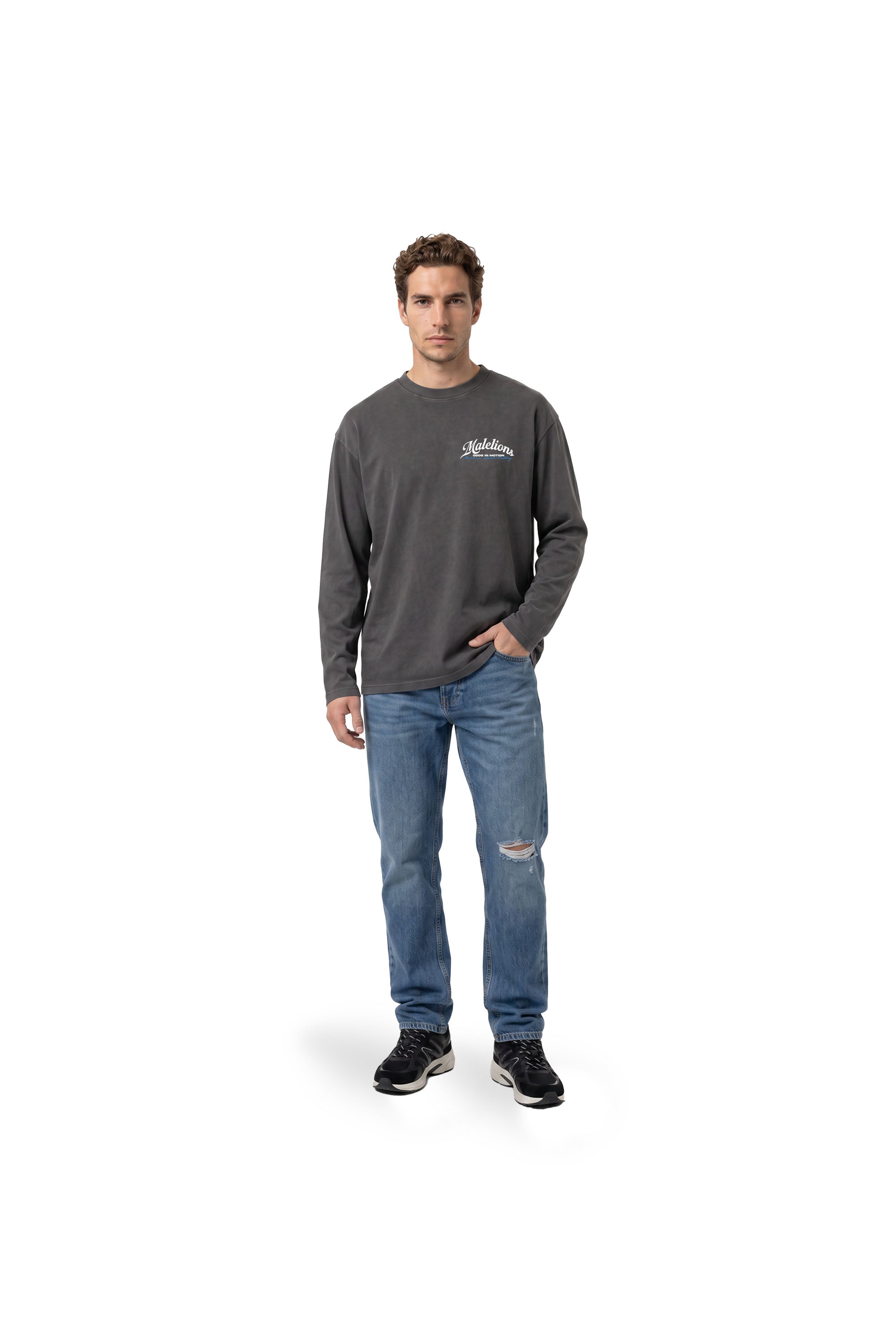 Malelions Men Sports Betting Longsleeve T-Shirt | Acid Wash