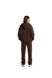 Malelions Women Contrast Zip Hoodie | Dark Brown