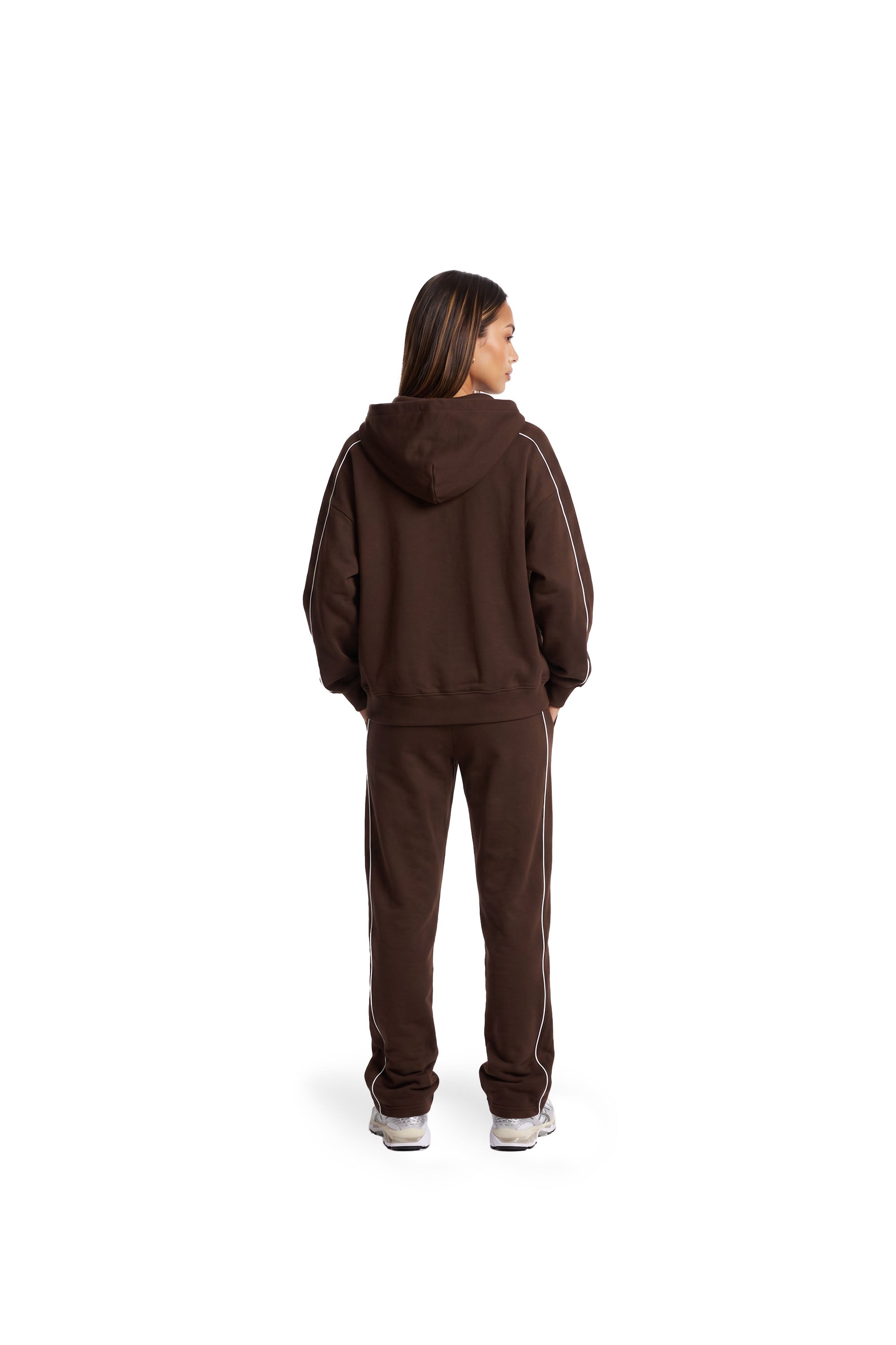 Malelions Women Contrast Zip Hoodie | Dark Brown