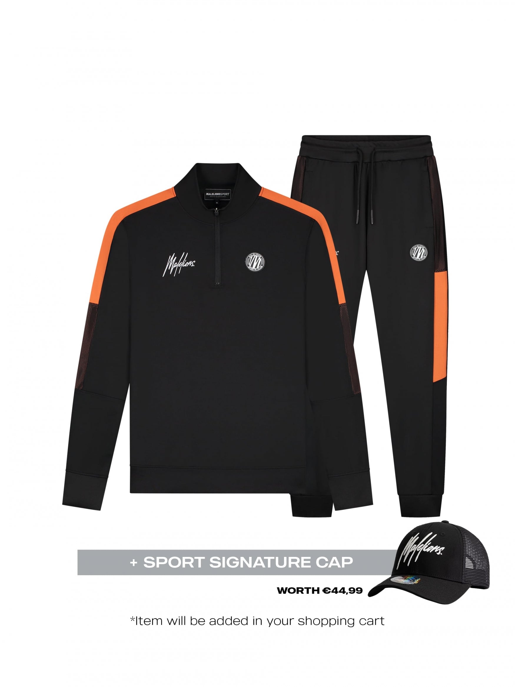 Malelions Sport Transfer Quarter Zip Tracksuit Black Orange