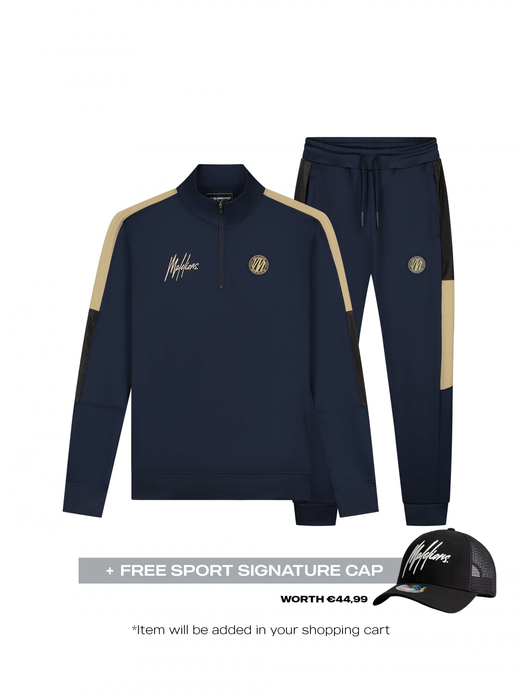  Malelions Sport Transfer Quarter Zip Tracksuit | Navy/Gold