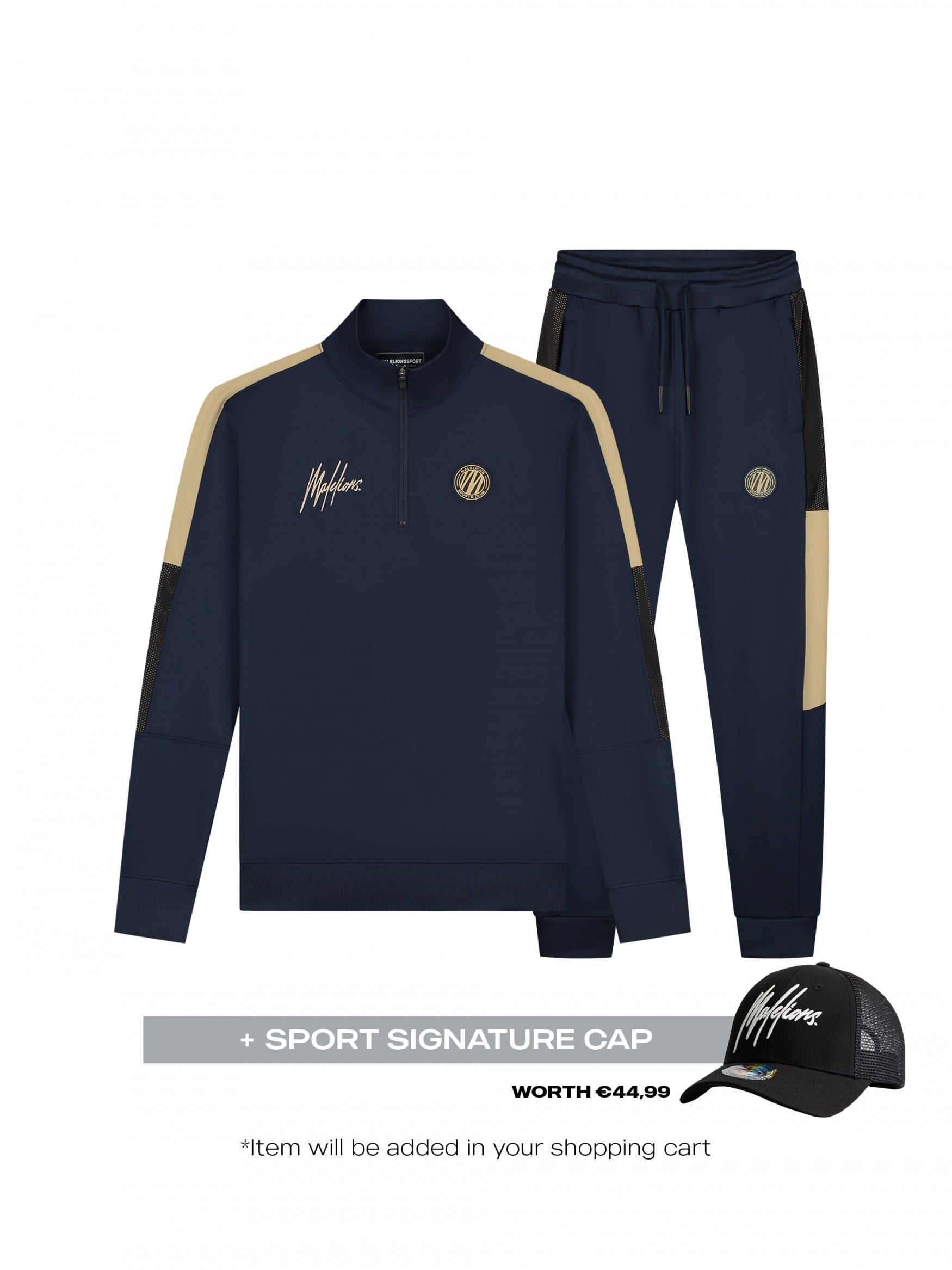  Malelions Sport Transfer Quarter Zip Tracksuit | Navy/Gold